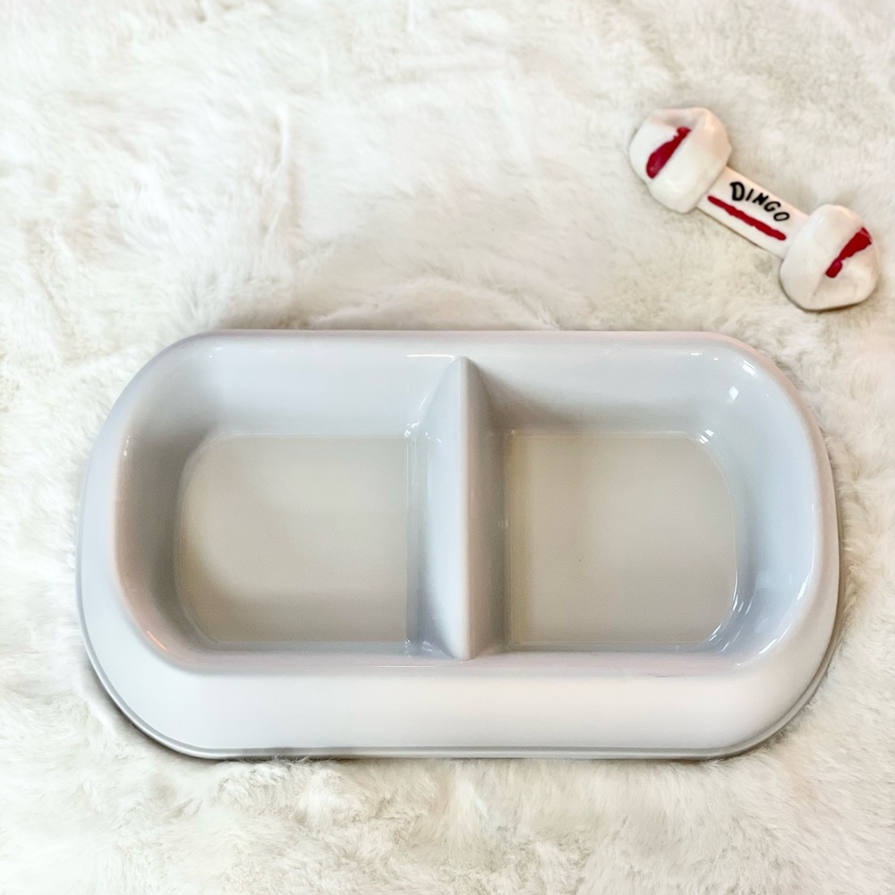 🐶New w/tag PET FEEDING BOWL GREY DOUBLE DINER 2 Sections Perfect for Water too